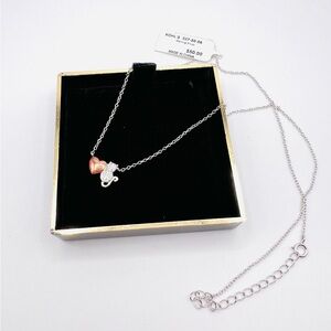 Sterling Silver Cat & Rose Gold Heart Pendant Necklace